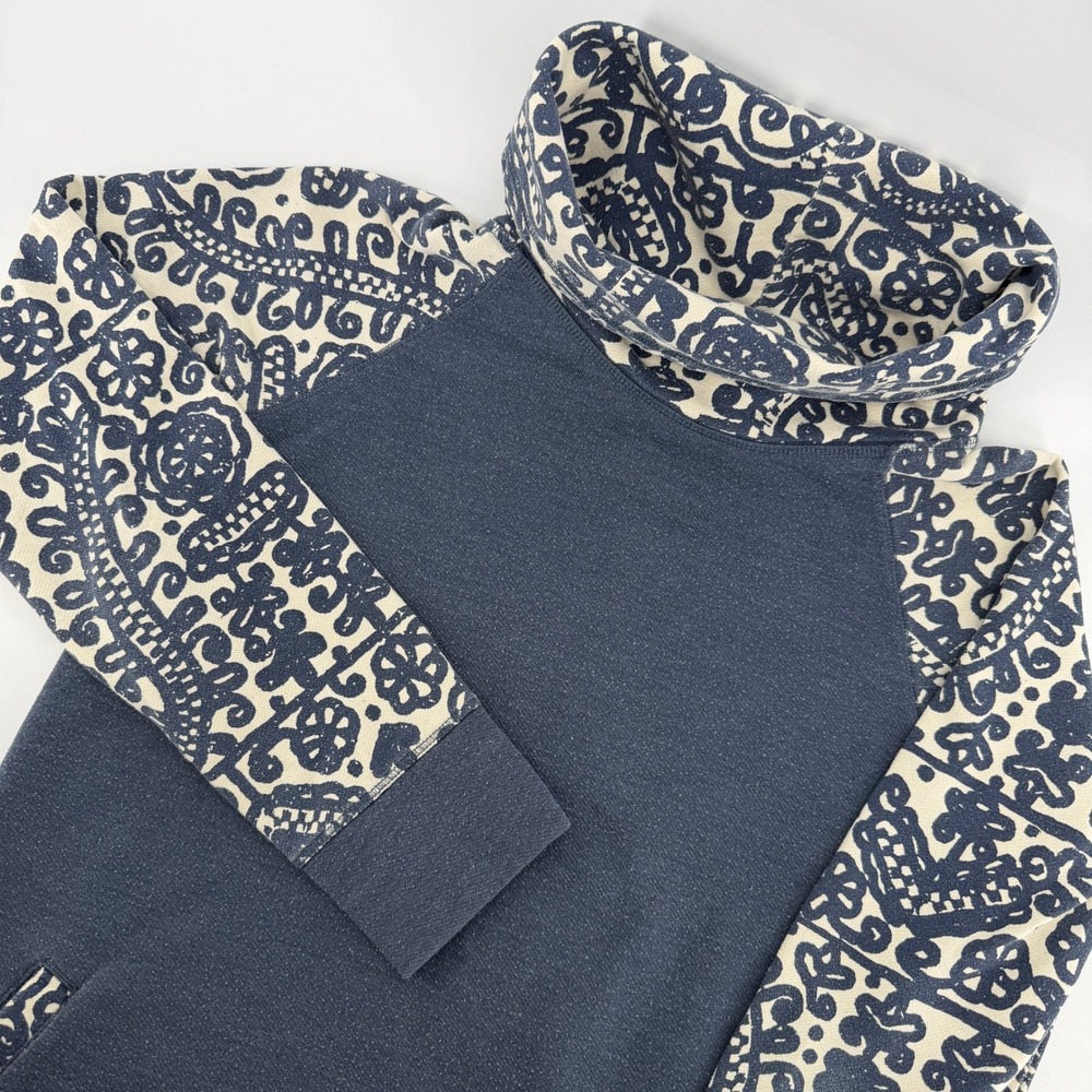Burton Cowl Neck Fleece Pullover Womens Small Navy Blue Graphic Raglan Sleeve